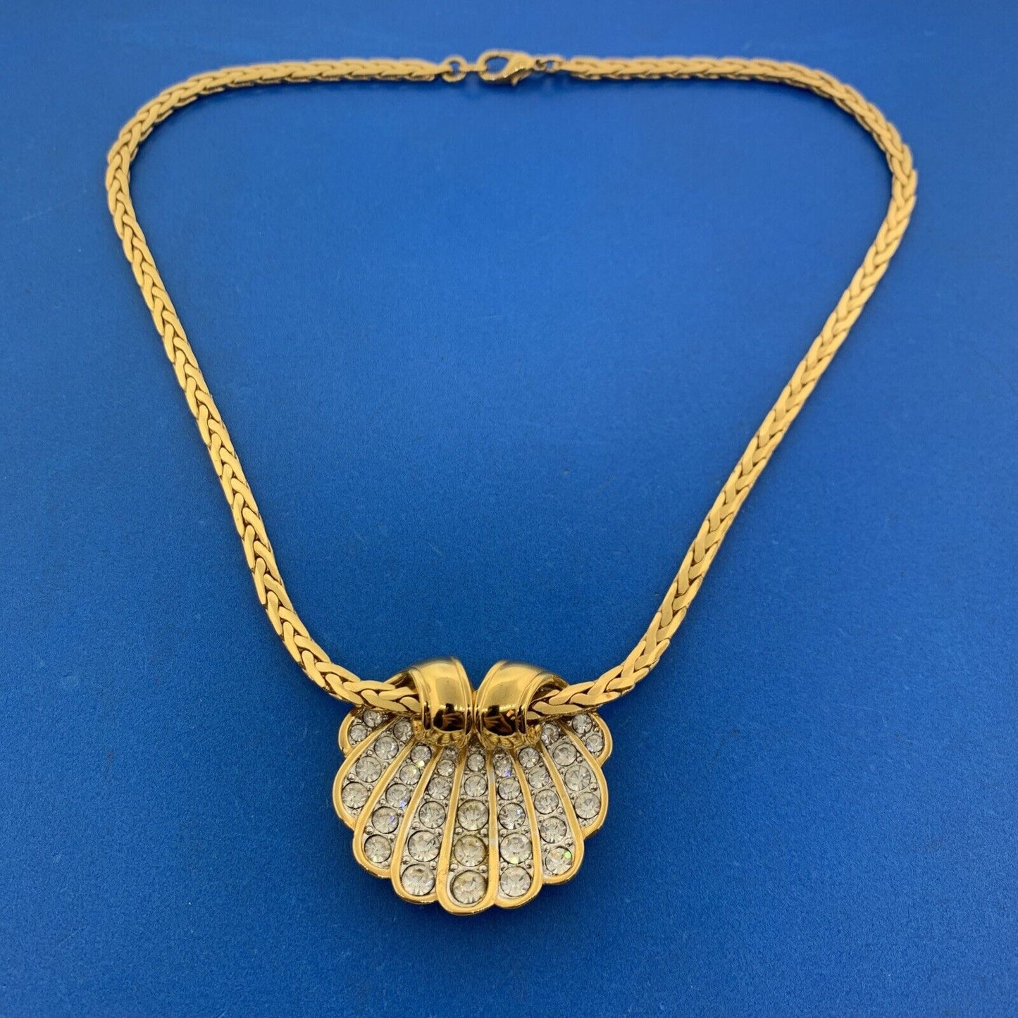 Nolan Miller Gold Tone Crystal Clam Shell Pendant Necklace