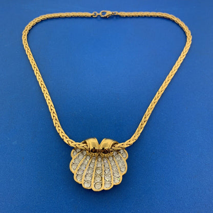 Nolan Miller Gold Tone Crystal Clam Shell Pendant Necklace