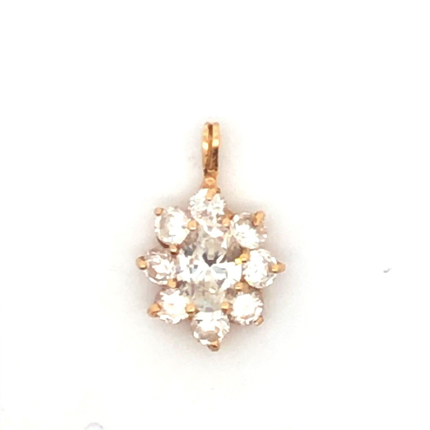 14K Yellow Gold Oval Cubic Zirconia Cluster Round CZ Halo Pendant