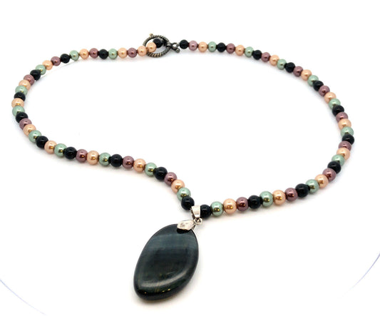 Honora 18K White Gold Plated Multicolor Pearl Black Cats Eye Scapolite Necklace