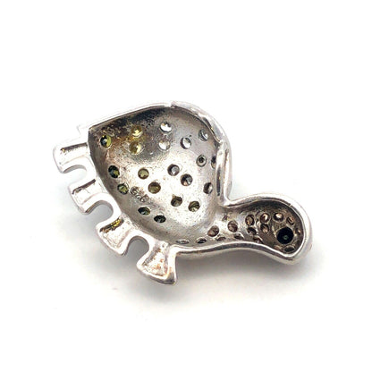 Adorable 925 Sterling Silver Mixed Colored Cubic Zirconia Turtle Pendant