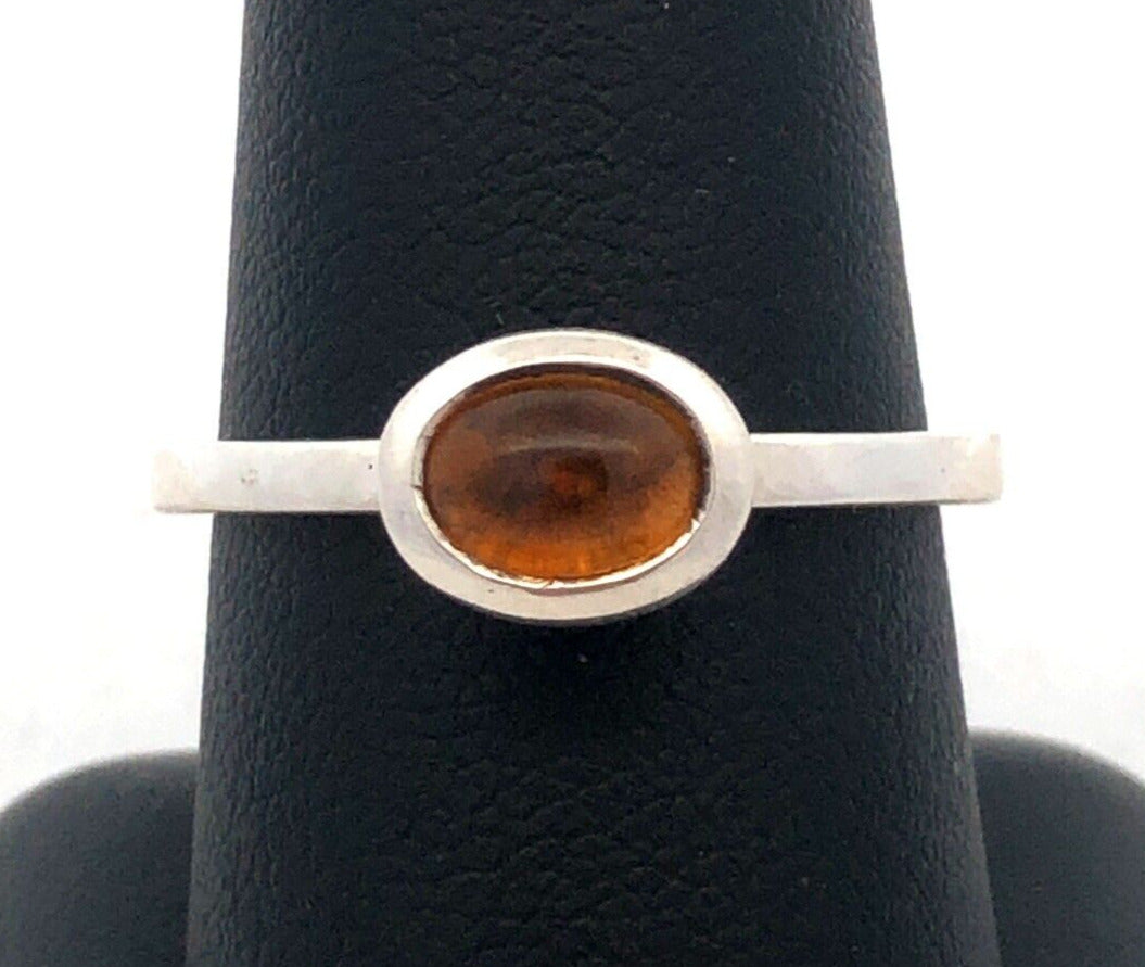 Designer Karthia 925 Sterling Silver Oval Citrine Bezel Solitaire Stackable Ring