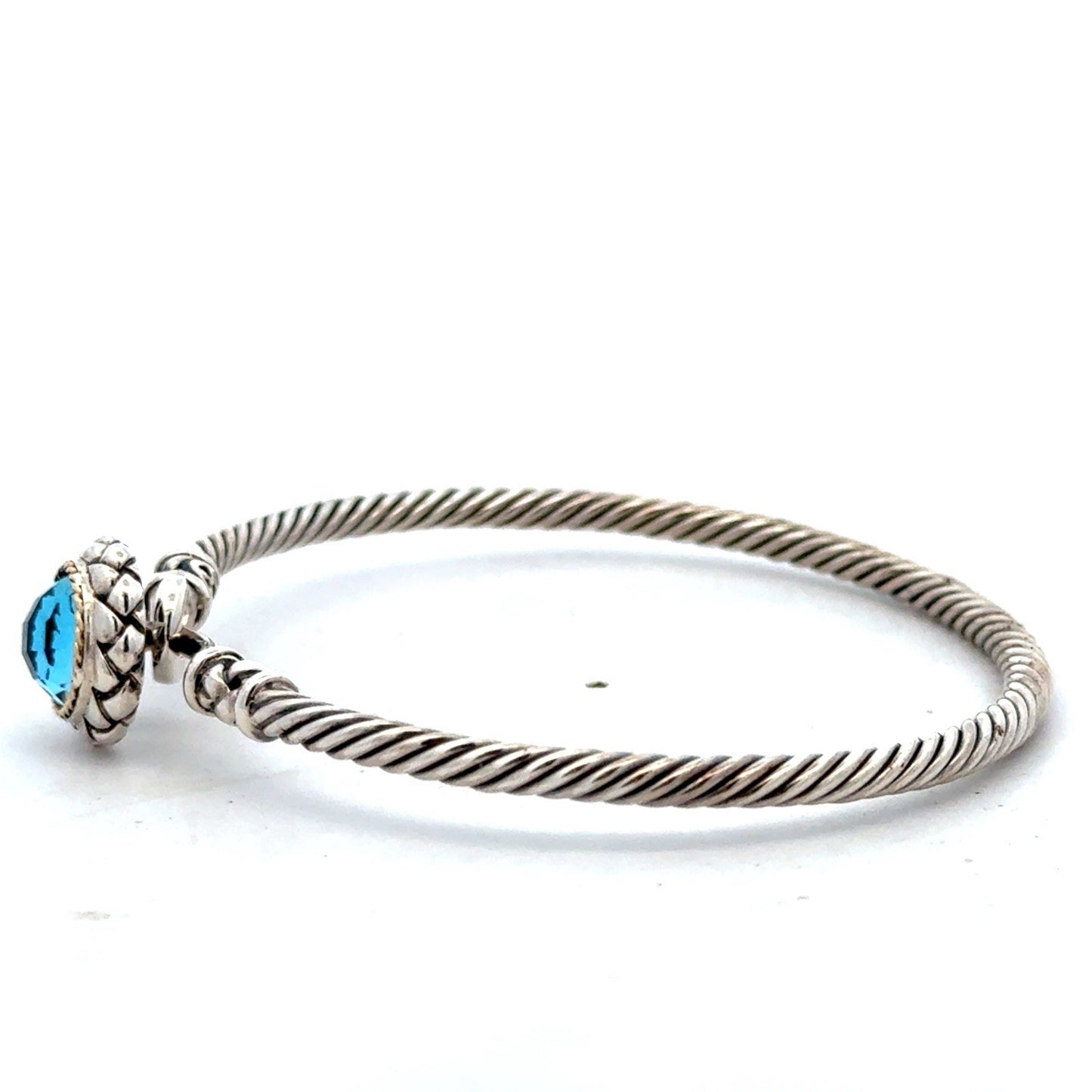 EFFY 925 Sterling Silver 18K Solitaire Blue Topaz Twisted Wire Hook Bracelet