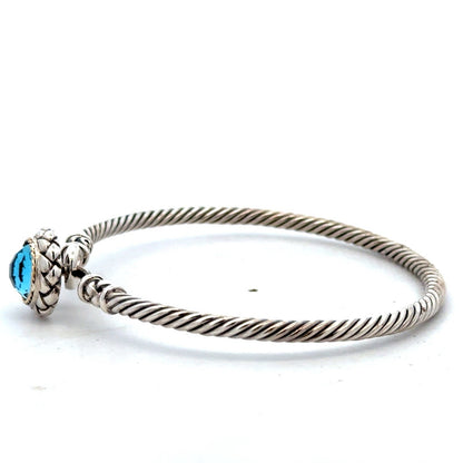 EFFY 925 Sterling Silver 18K Solitaire Blue Topaz Twisted Wire Hook Bracelet