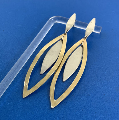 Modernist Vermeil Two-Toned 925 Sterling Silver Cut-out Dangle Earrings