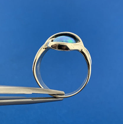 Modernist Designer 925 Sterling Silver Opal Cabochon Cigar Band Ring