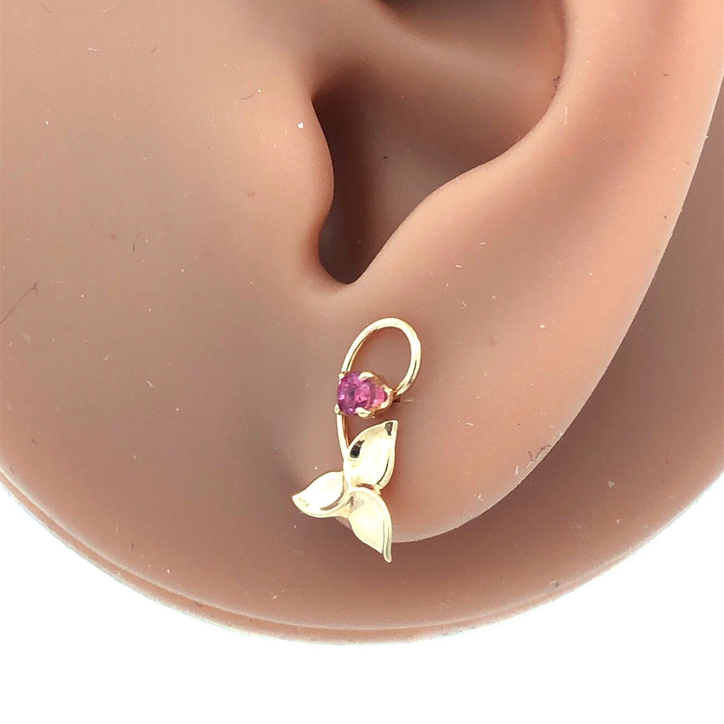 Designer PPC 14K Yellow Gold Ruby Floral Scroll Stud Earrings