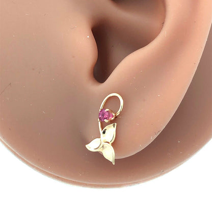 Designer PPC 14K Yellow Gold Ruby Floral Scroll Stud Earrings