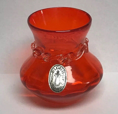 Pilgrim Glass Red Orange Wave Glass Design Small Bud Vase Original Sticker