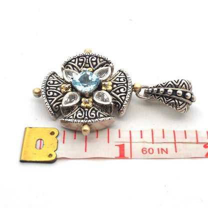 Designer Baby 925 Silver 18K Gold Blue White Topaz Statement Enhancer Pendant