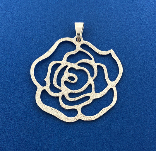 Designer FAS Sterling Silver 925 Openwork Rose Flower Dangle Pendant