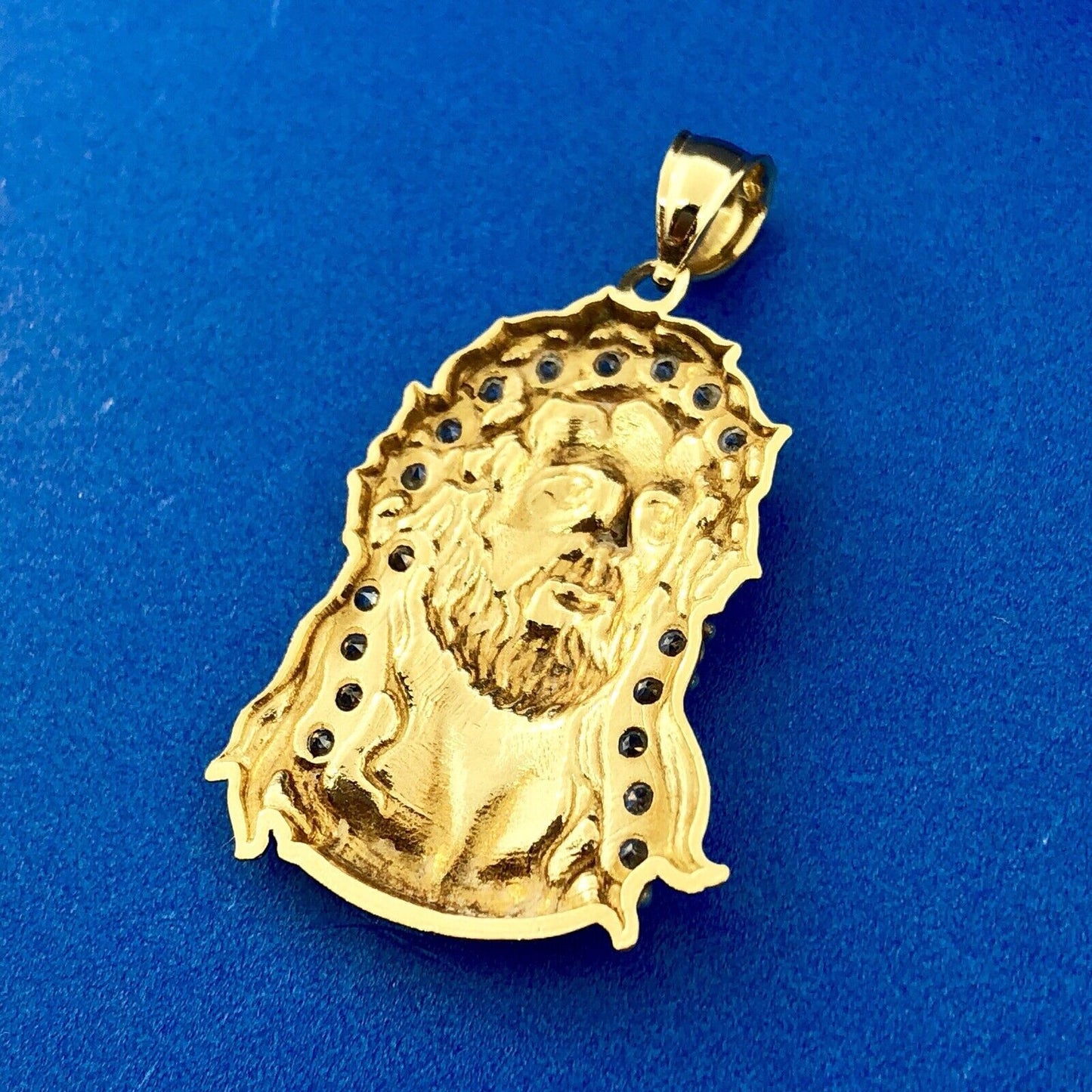 Designer 10K Yellow White Gold Cubic Zirconia CZ Jesus  Christ Statement Pendant