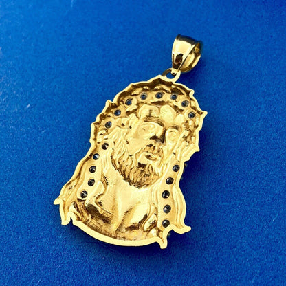 Designer 10K Yellow White Gold Cubic Zirconia CZ Jesus  Christ Statement Pendant
