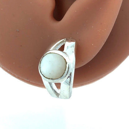 Designer 925 Sterling Silver Oval Mother of Pearl Drop Stud Earrings