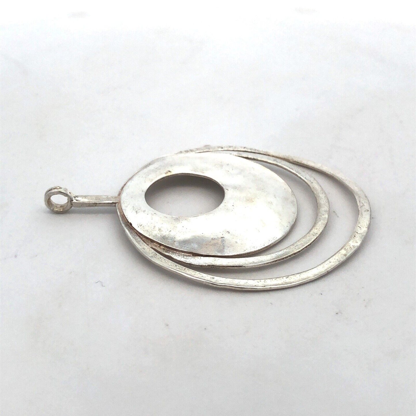 Designer 925 Sterling Silver Round Modernist Hammered Textured Statement Pendant