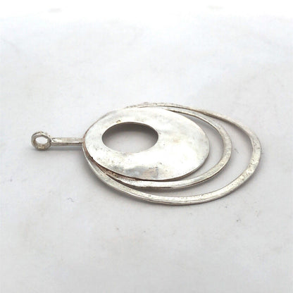 Designer 925 Sterling Silver Round Modernist Hammered Textured Statement Pendant