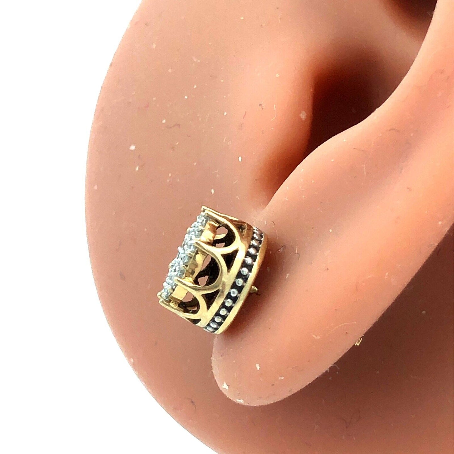 Designer 10K Yellow White Gold Pave Diamond Screw Back Stud Earrings