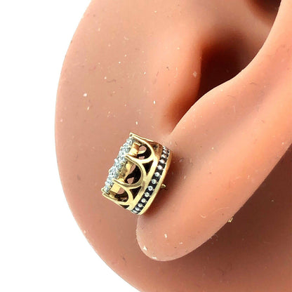 Designer 10K Yellow White Gold Pave Diamond Screw Back Stud Earrings