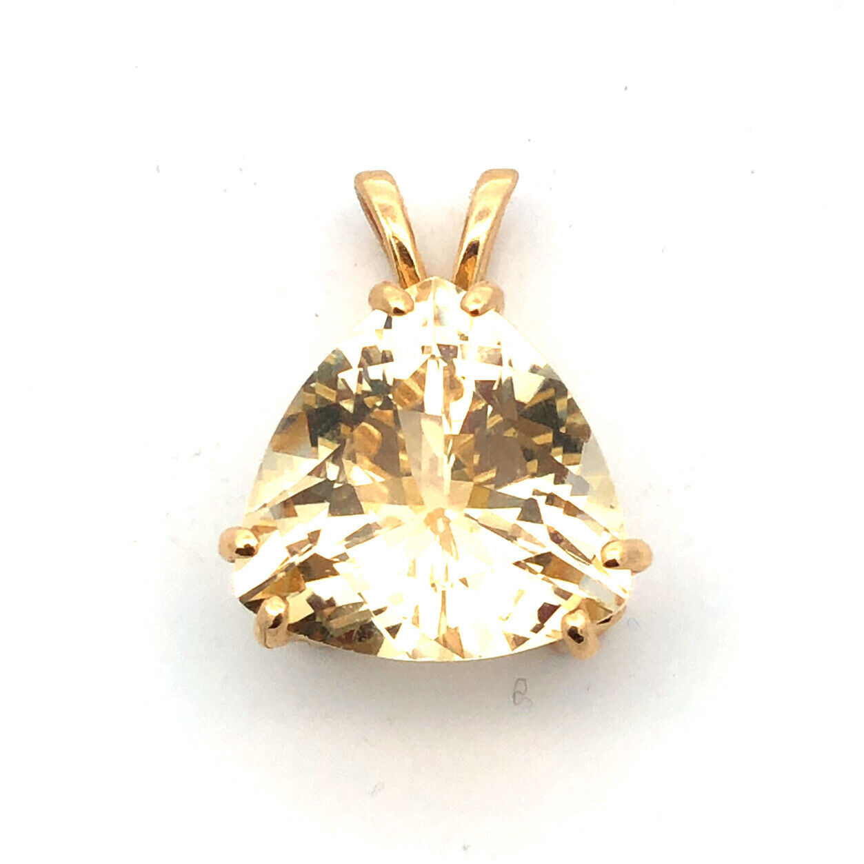 14K Yellow Gold Designer Trillion Cut Honey Lemon Quartz Solitaire Pendant