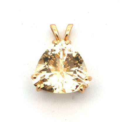 14K Yellow Gold Designer Trillion Cut Honey Lemon Quartz Solitaire Pendant
