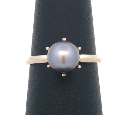 Designer P 14K White Gold Round Tahitian Pearl Solitaire June Anniversary Ring