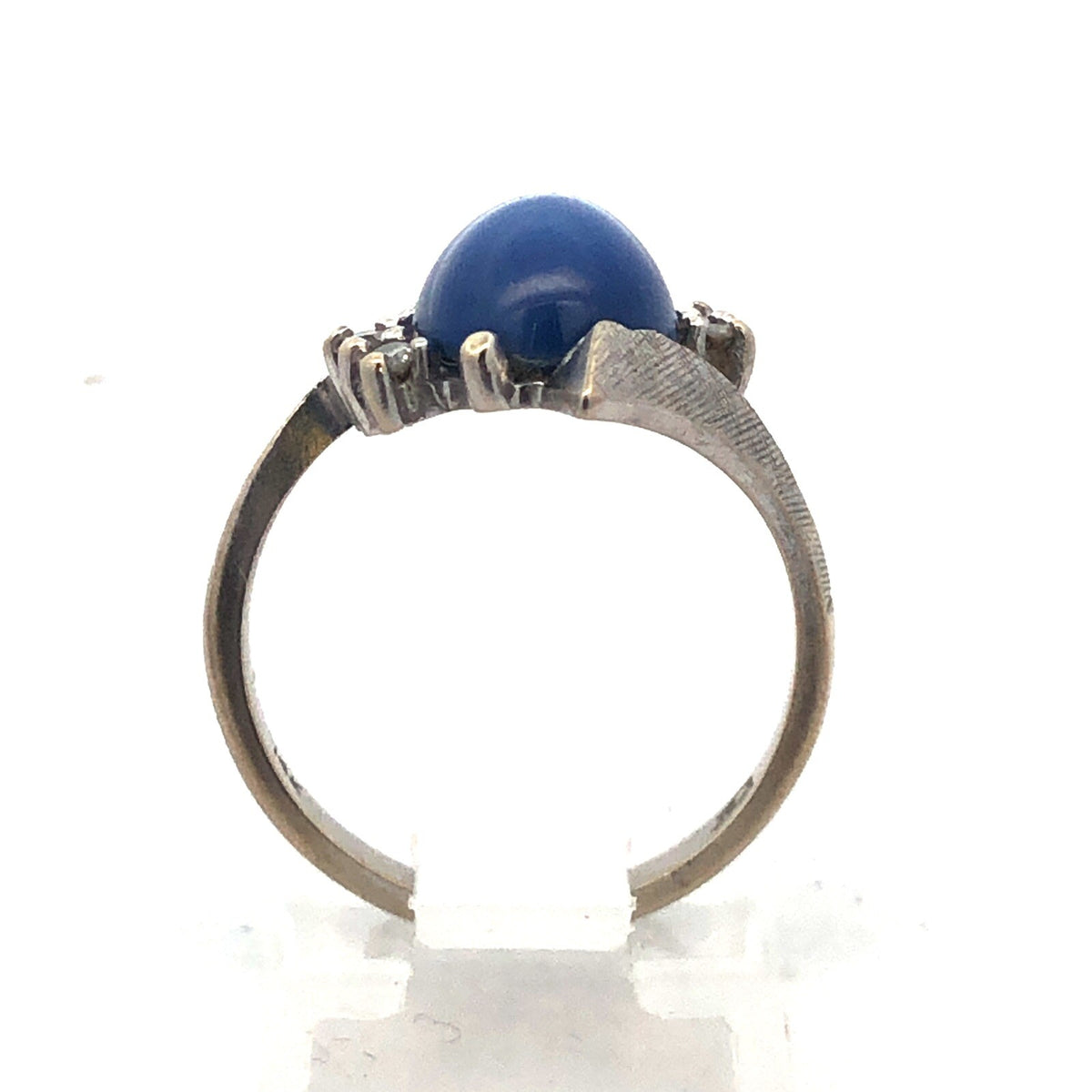 Mid Century Modern 14K White Gold Blue Star Sapphire Diamond Cocktail Ring