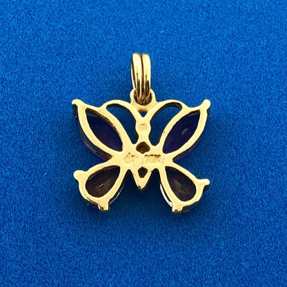 10k Yellow Gold Marquise Amethyst Pear Mystic Topaz Butterfly Dangle Pendant