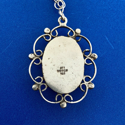 Designer ATI Sterling Silver 925 Resin Mary Religious Scroll Bead Necklace