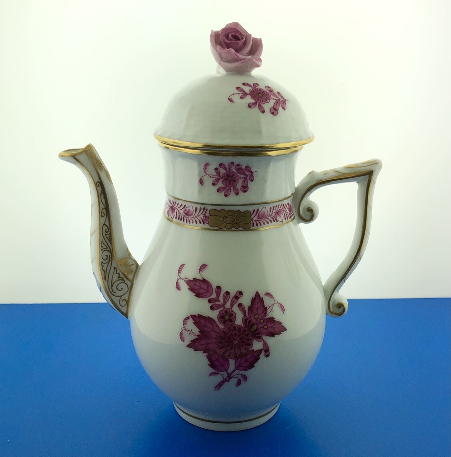 Vintage Herend Hugary Raspberry Chinese Bouquet Apponyi 4 Cup Coffee Pot w/Lid