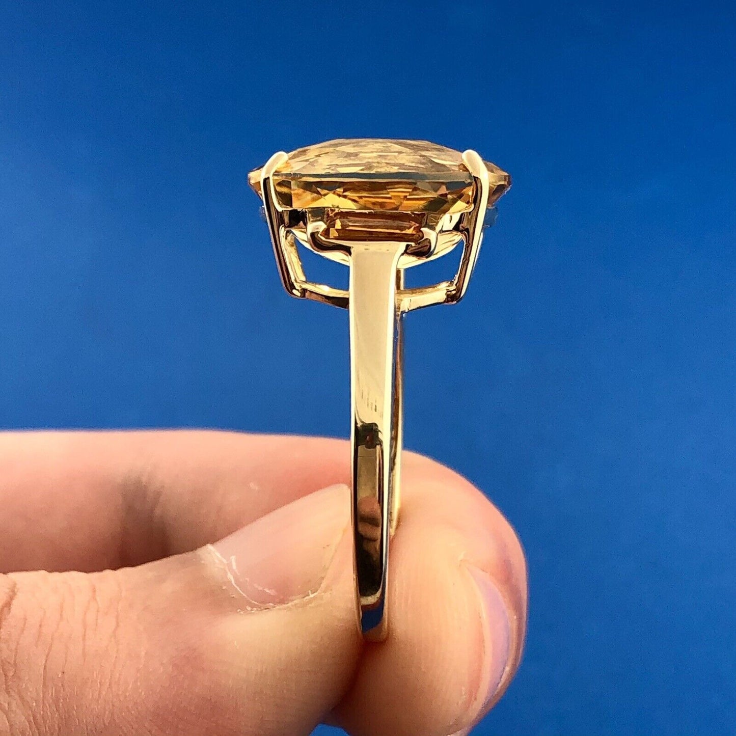 Retro 10K Yellow Gold Oval Citrine Solitaire W/Accents November Anniversary Ring
