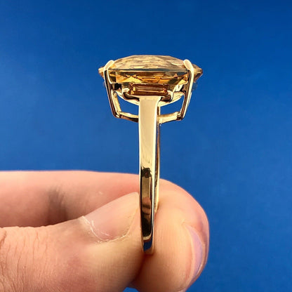 Retro 10K Yellow Gold Oval Citrine Solitaire W/Accents November Anniversary Ring