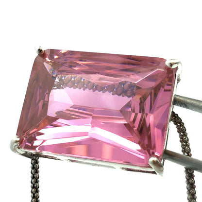 Designer SU 925 Sterling Silver Emerald Cut Pink Ice Cubic Zirconia Necklace