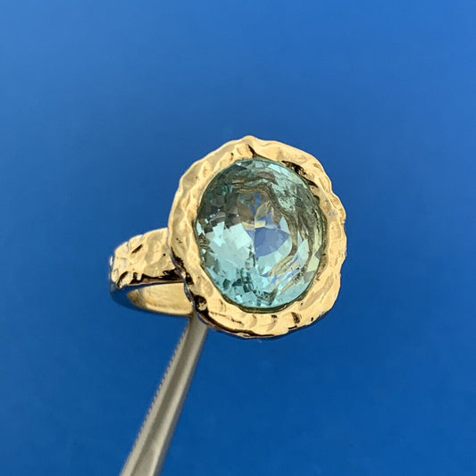 Veronese Italy Vermeil Sterling Silver Blue Topaz Solitaire Statement Ring
