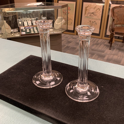 Tiffany & Co Crystal Fluted Hampton Column Pair Of 8.5" Candle Holders Set