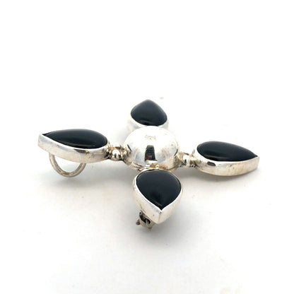 Mid Century Taxco Mexico 926 Sterling Silver Pear Black Onyx Pendant Brooch