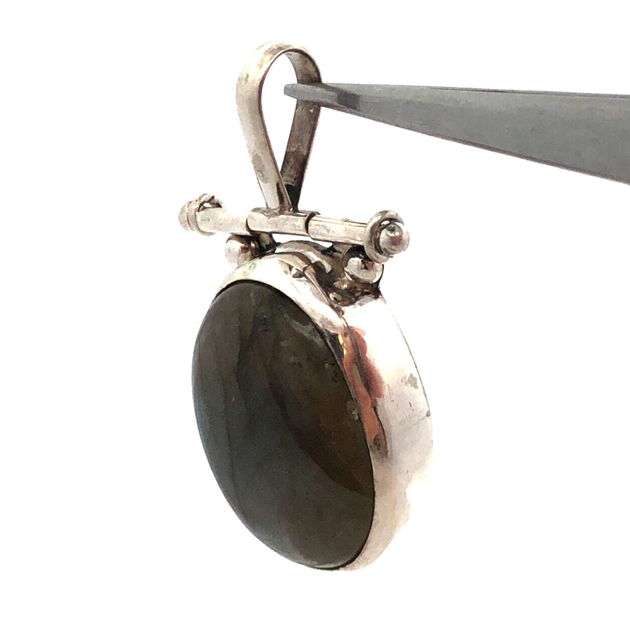 Vintage 925 Sterling Silver Oval Cabochon Labradorite Statement Pendant