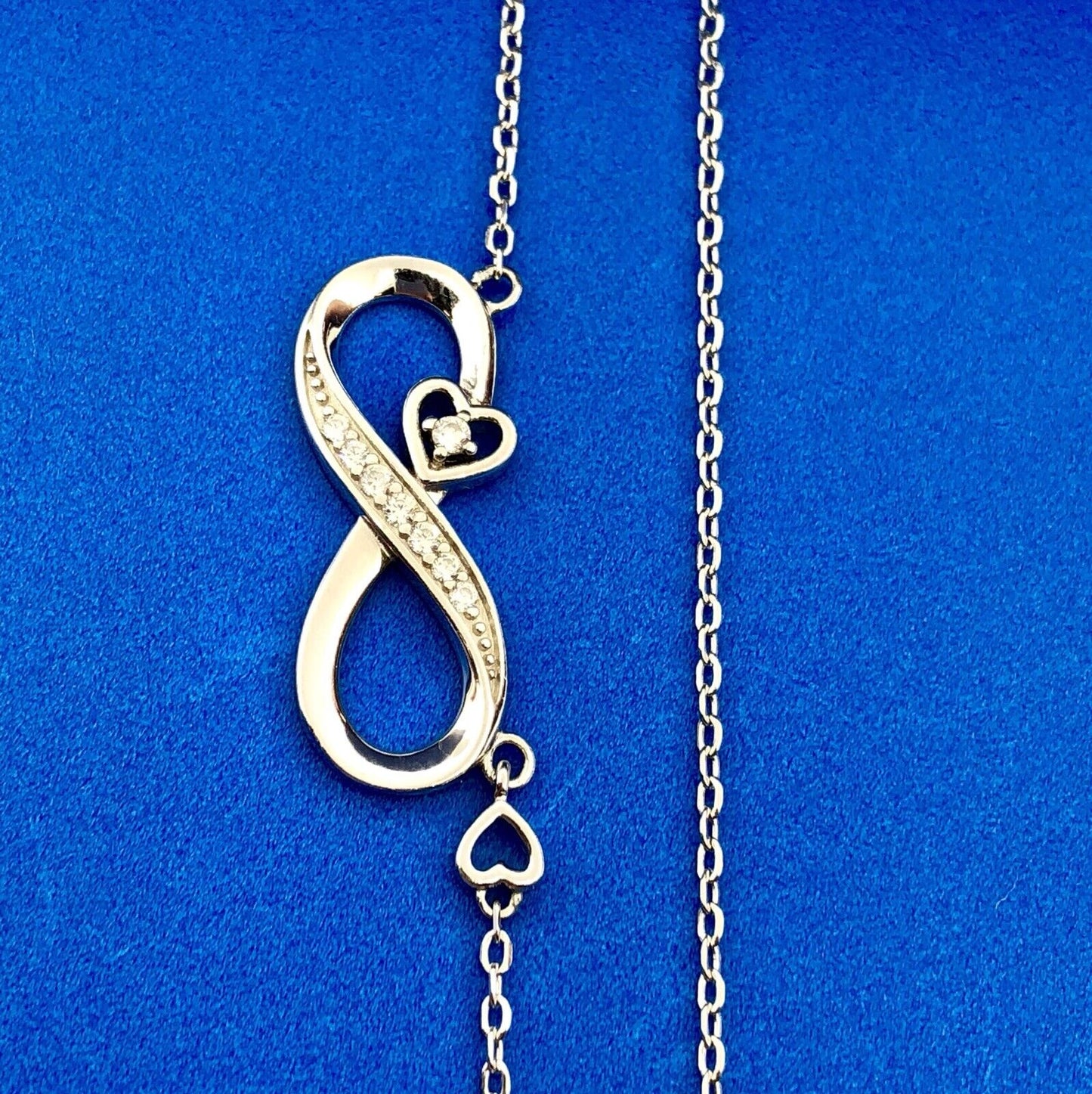 Lovely Sterling Silver 925 Diamond Infinity Eternity Figure 8 Heart Necklace