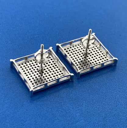 Gorgeous 10k White Gold Round Cut Pave Diamond Square Screw-back Stud Earrings
