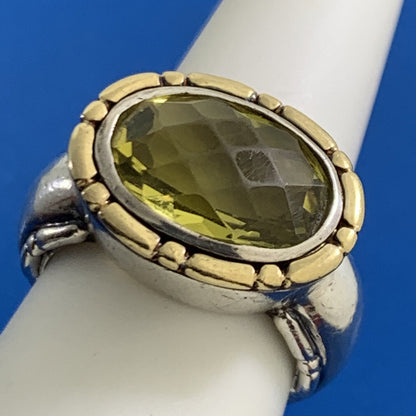 Designer Sterling Silver 18K Yellow Gold Oval Peridot Statement Cocktail Ring