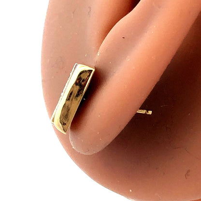 Designer JW 14K Yellow Gold Diamond Square Retro Modernist Stud Earrings