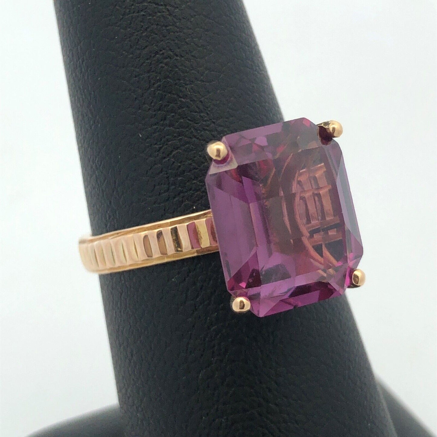 Designer Taxco 14K Yellow Gold Cushion Cut Purple Sapphire Solitaire Ring