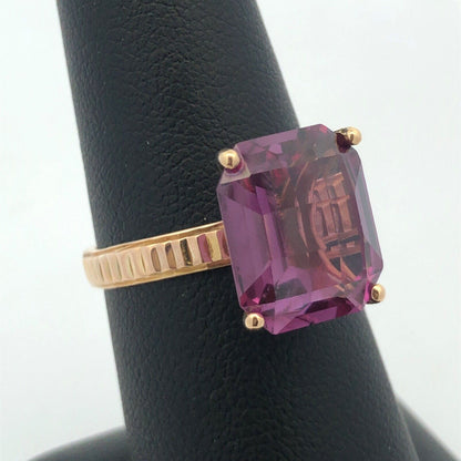 Designer Taxco 14K Yellow Gold Cushion Cut Purple Sapphire Solitaire Ring