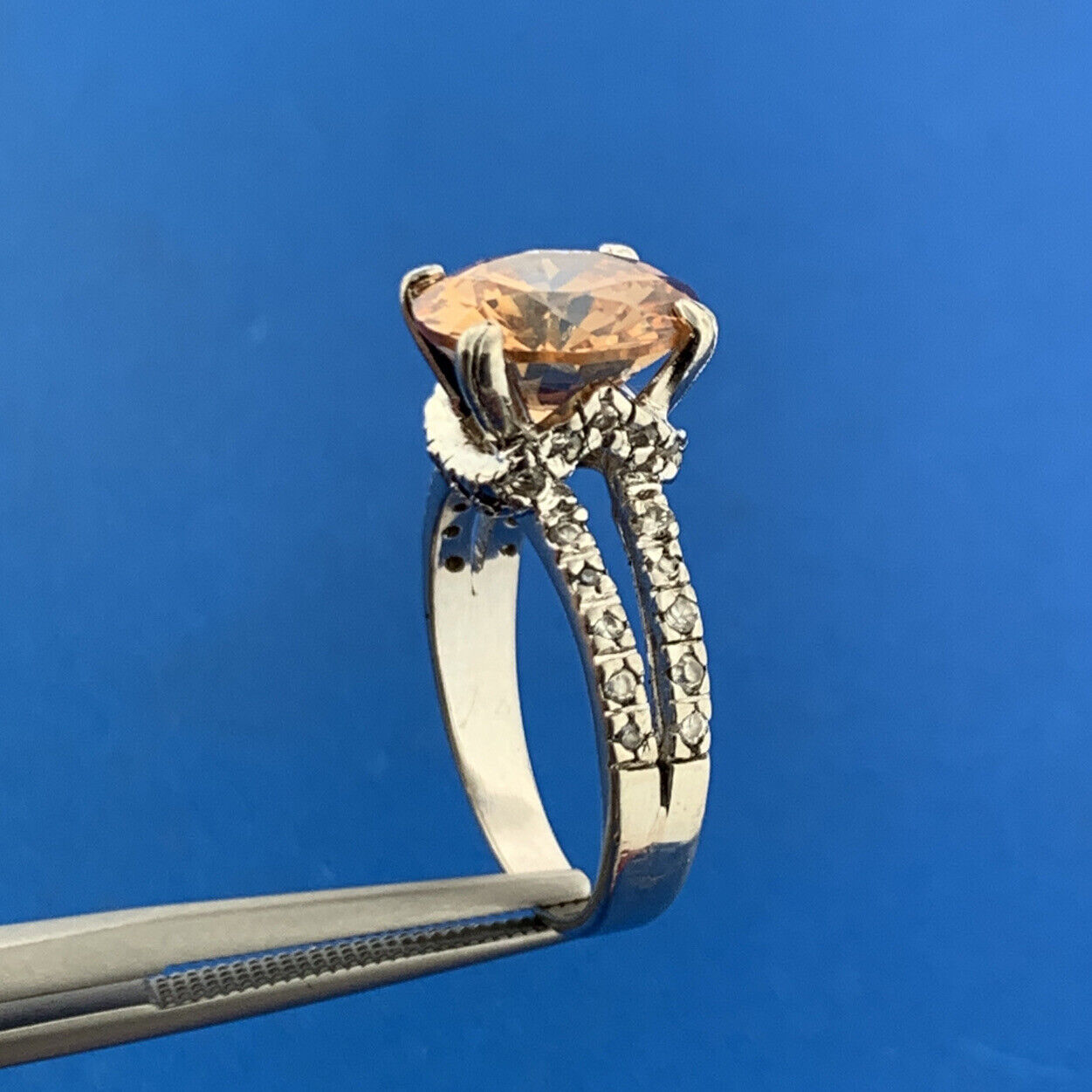 Estate Sterling Silver Orange White Cubic Zirconia CZ Statement Cocktail Ring