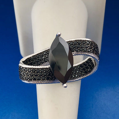 Designer DK 925 Sterling Silver Black Spinel Modernist Bow Statement Ring