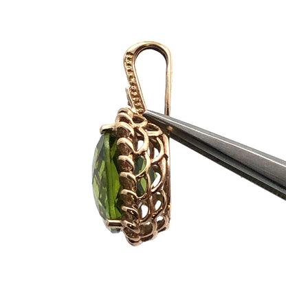 Gorgeous 14k Yellow Gold Cushion Chartreuse Green Sparkling CZ Statement Pendant