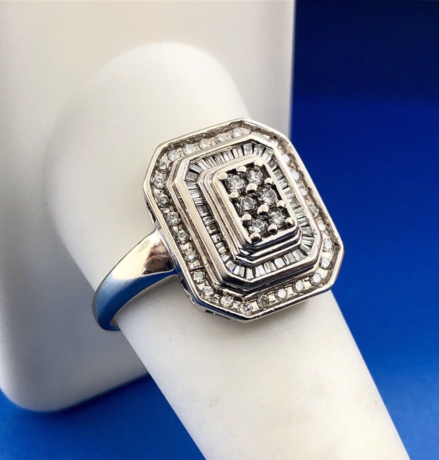 Art Deco Art Nouveau 10K White Gold Diamond 3 Tiered Domed Cocktail Ring