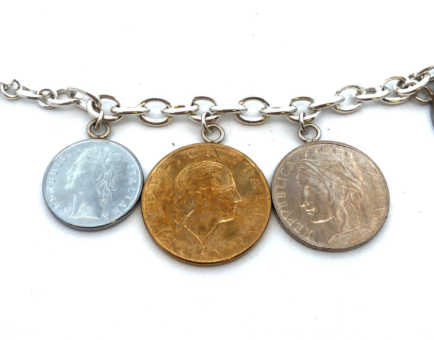 Designer Milor Italy 925 Sterling Silver Italian Coin Currency Charm Bracel