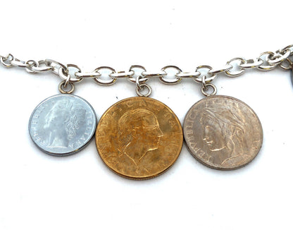 Designer Milor Italy 925 Sterling Silver Italian Coin Currency Charm Bracel