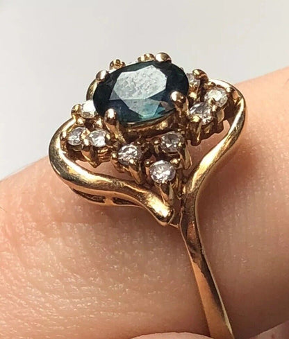 Designer 14K Yellow Gold Diamond Sapphire September Anniversary Cocktail Ring