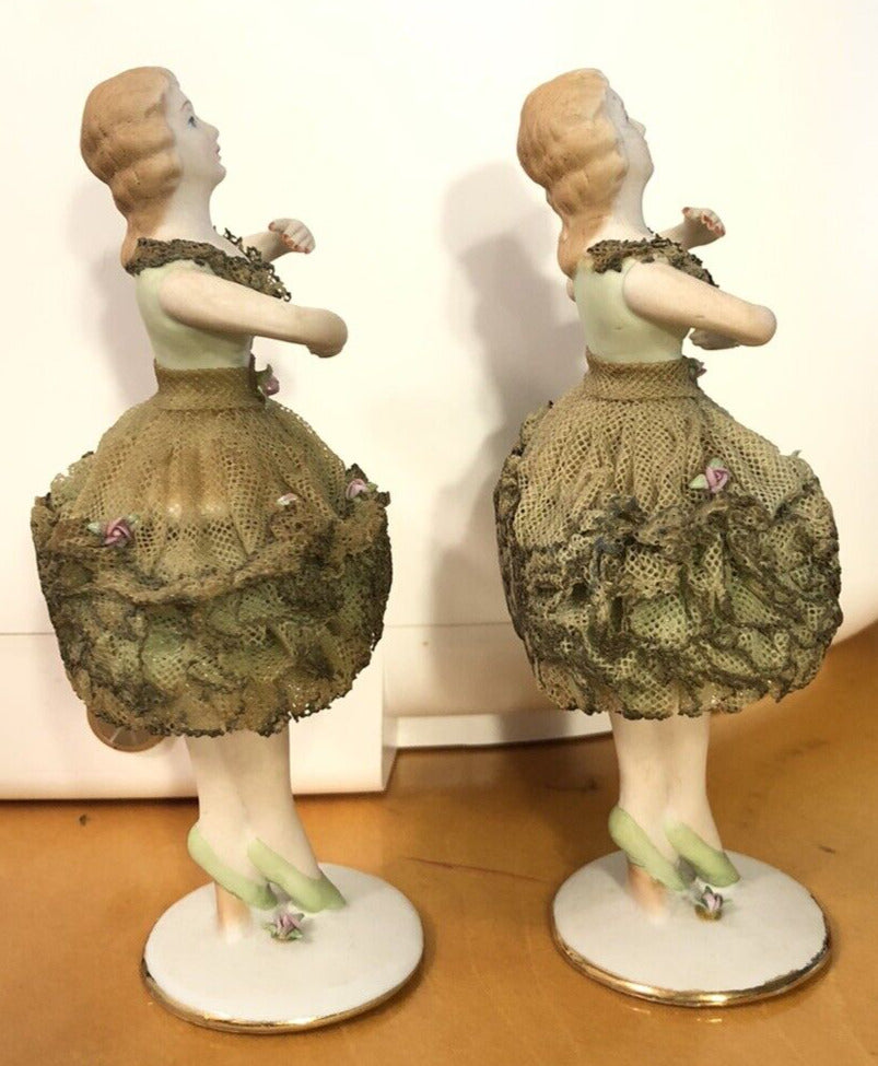 1940's Occupied Japan Porcelain Ballerina With Lace Skirt Decorative Figurine